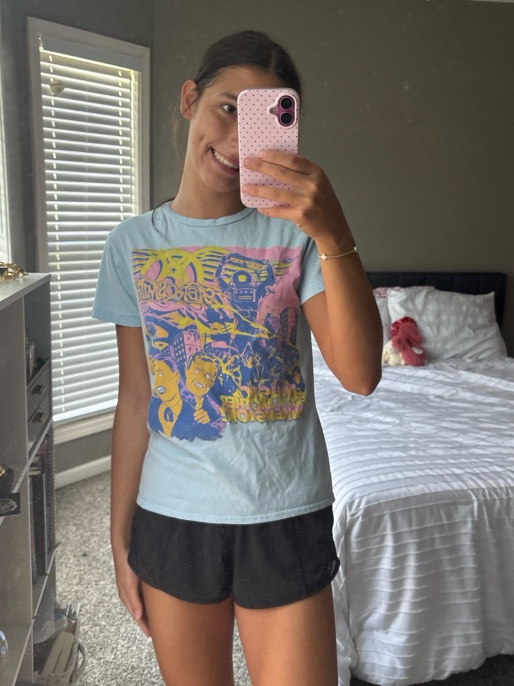 Light Blue Graphic Tee with Retro Print